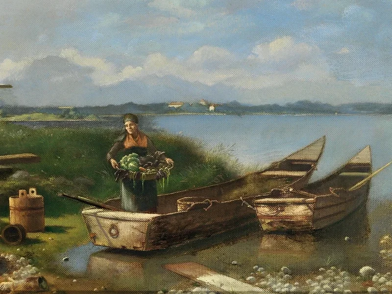 1858-August Wilhelm Dieffenbacher - Sulle rive del lago Frauenchiemsee